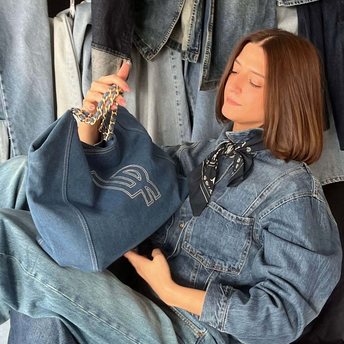Shopping bag a spalla CORINNE DENIM - BLUETTE
