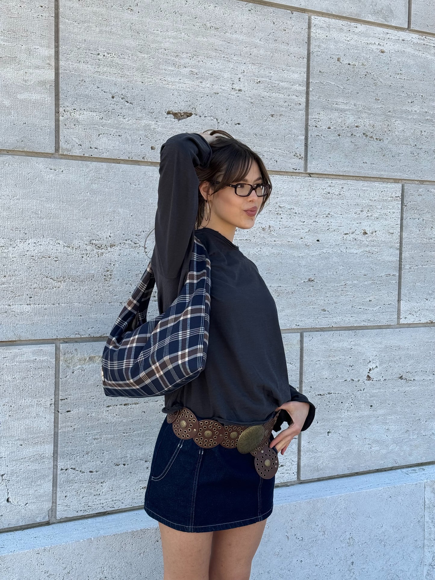 Borsa a spalla in tessuto ANYA - BLU NOTTE