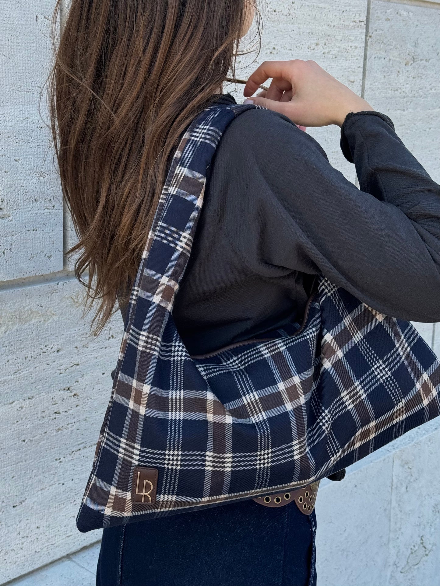 Borsa a spalla in tessuto ANYA - BLU NOTTE