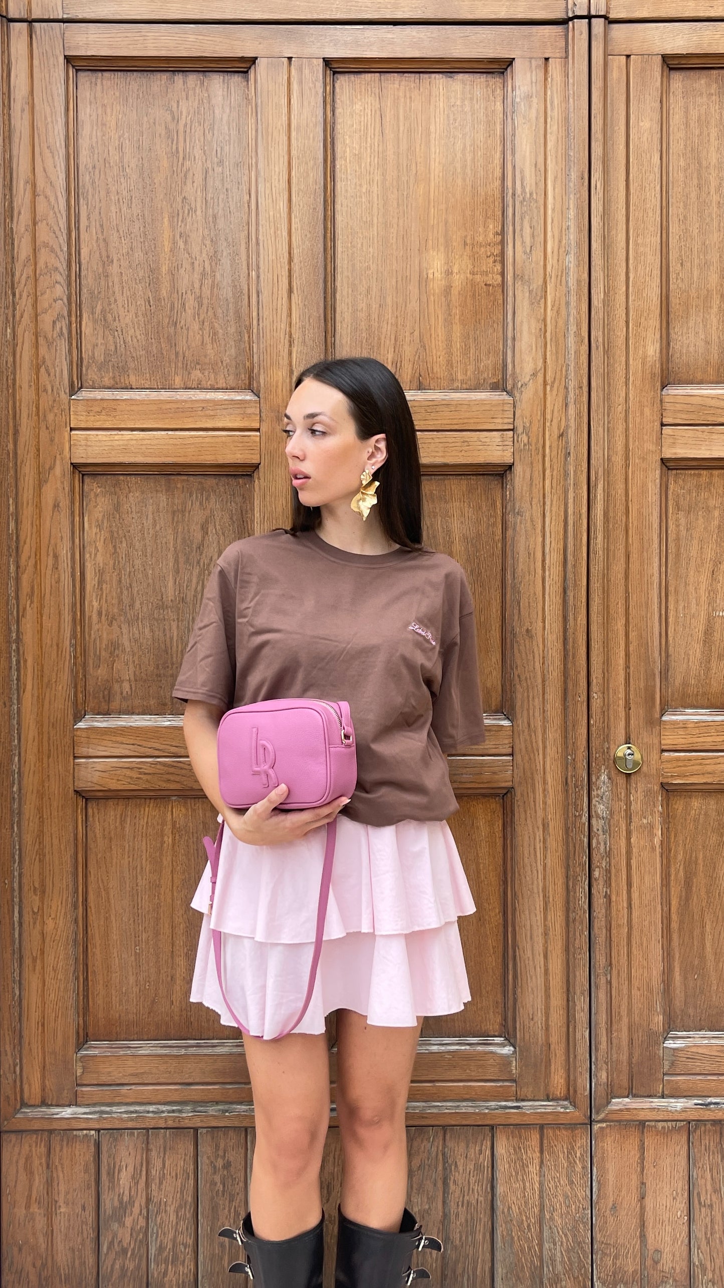T-shirt LABEL ROSE - MARRONE