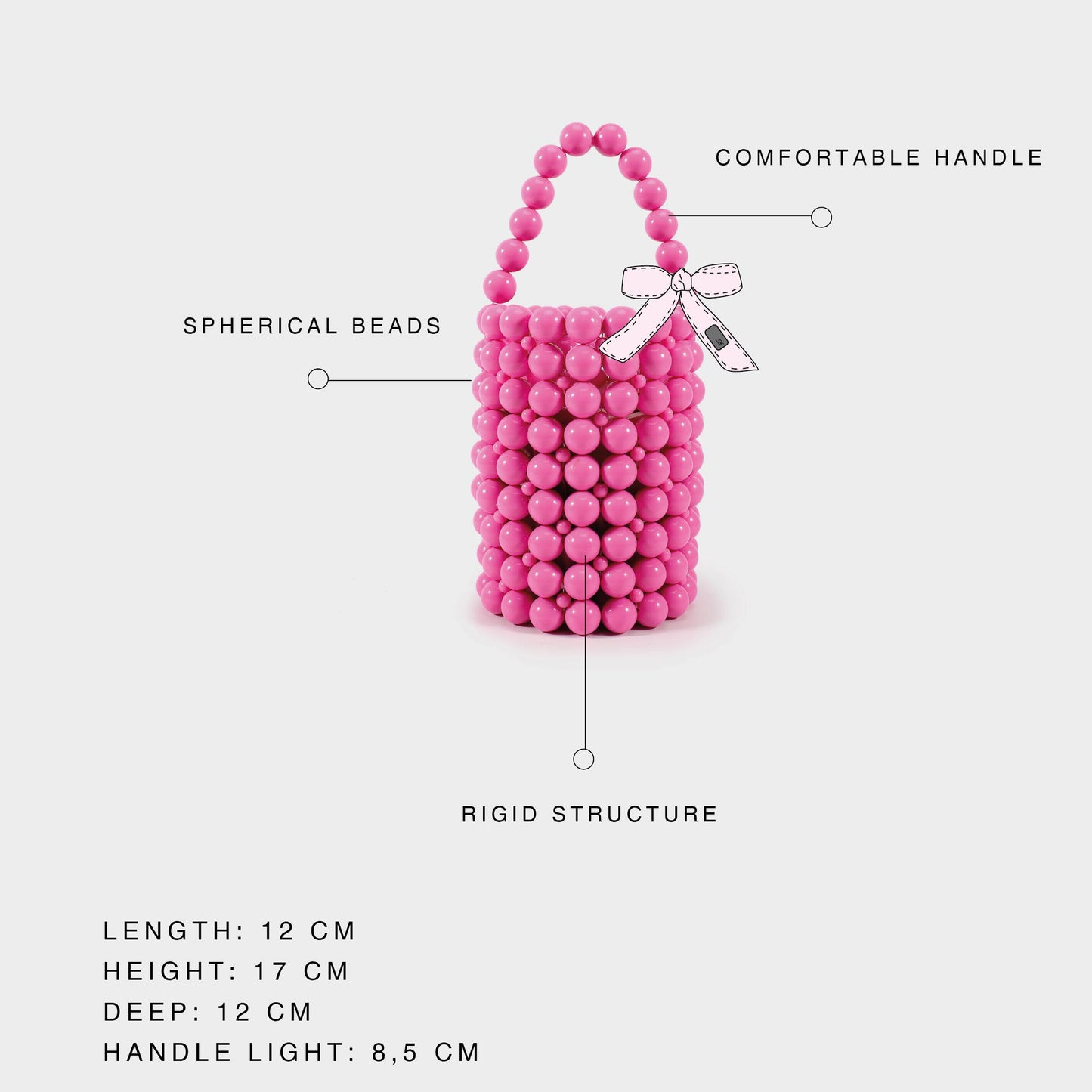 Borsa a cilindro con perline sferiche - ROSA