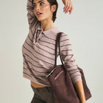 BRIELLE BIG FAUX SUEDE SHOULDER BAG - BURGUNDY