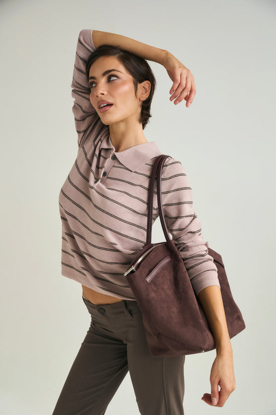 BRIELLE BIG FAUX SUEDE SHOULDER BAG - BURGUNDY