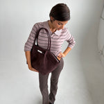 BRIELLE BIG FAUX SUEDE SHOULDER BAG - BURGUNDY