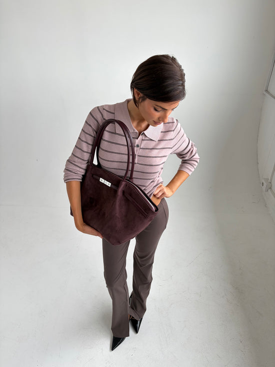 BRIELLE BIG FAUX SUEDE SHOULDER BAG - BURGUNDY
