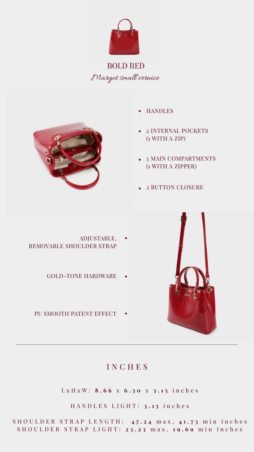 Borsa a mano MARGOT SMALL VERNICE - BOLD RED