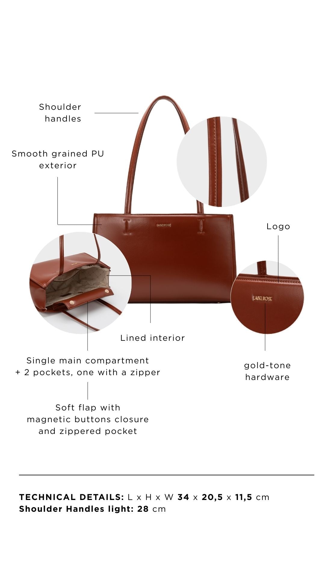 Borsa a spalla PATENT TOTE - CARAMEL BROWN