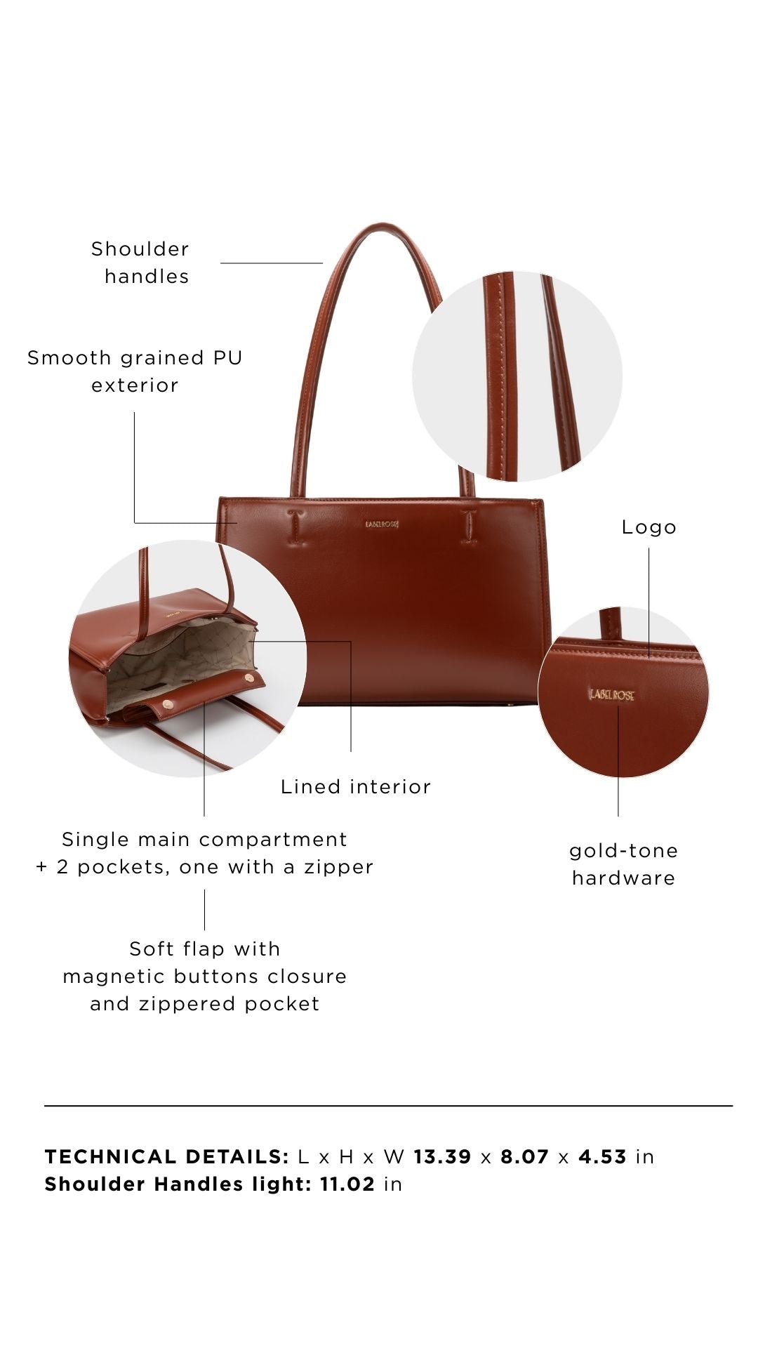 Borsa a spalla PATENT TOTE - CARAMEL BROWN