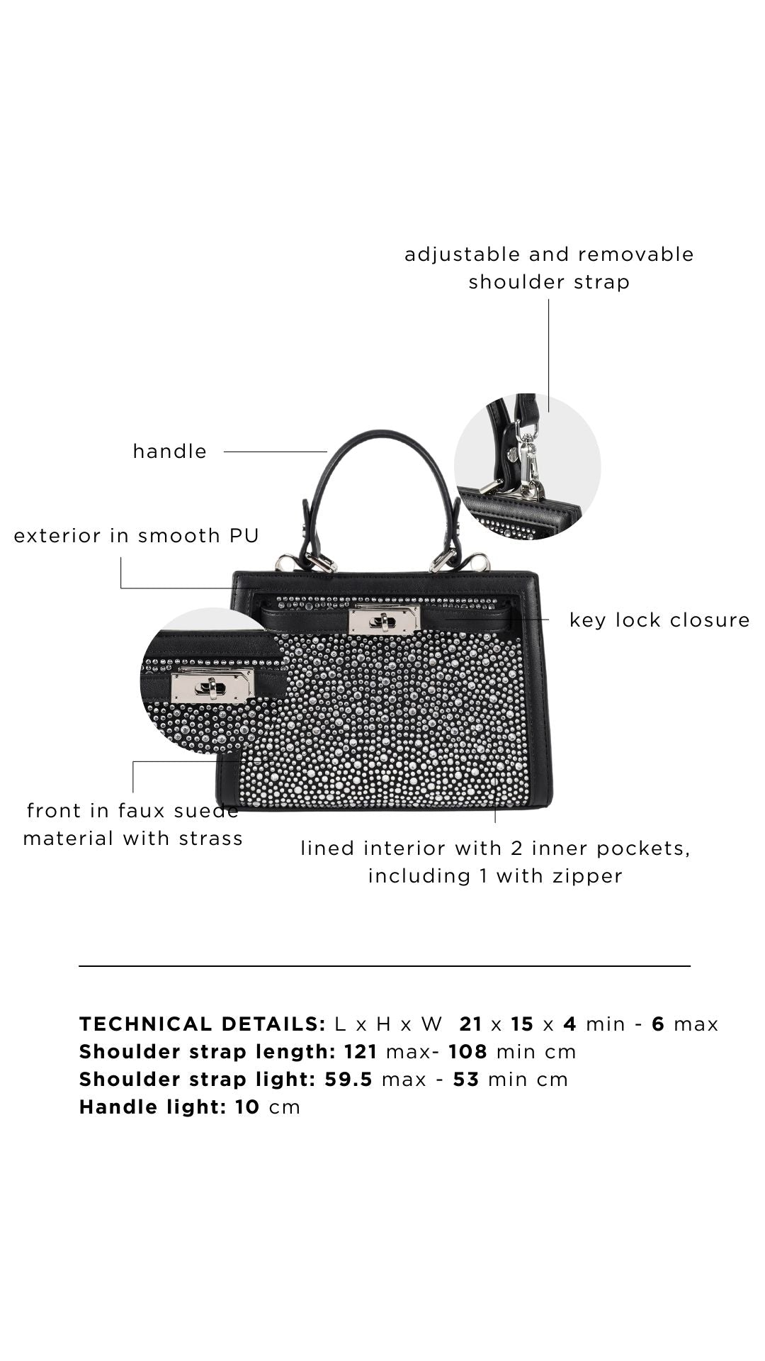 Borsa a mano PARIS MINI STRASS - BLACK SILVER