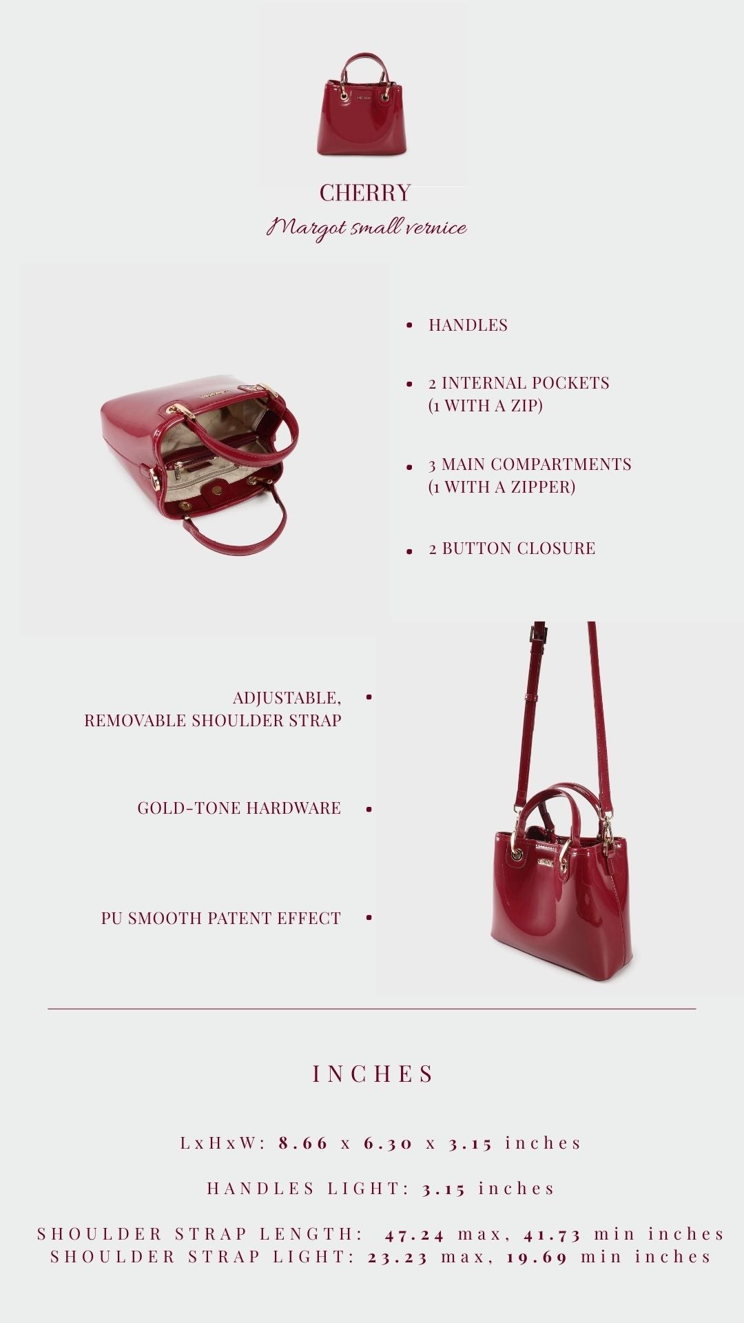 Borsa a mano MARGOT SMALL VERNICE - CHERRY