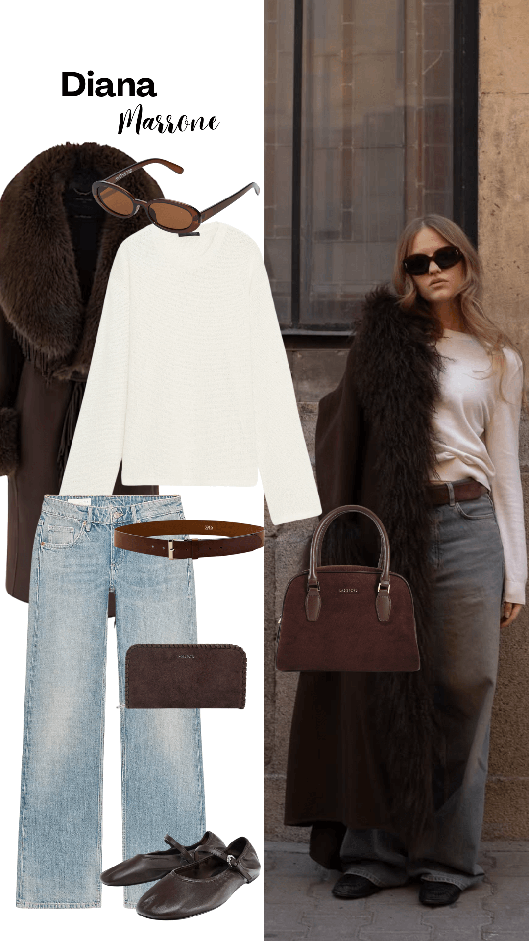 Borsa a tracolla DIANA   - MARRONE