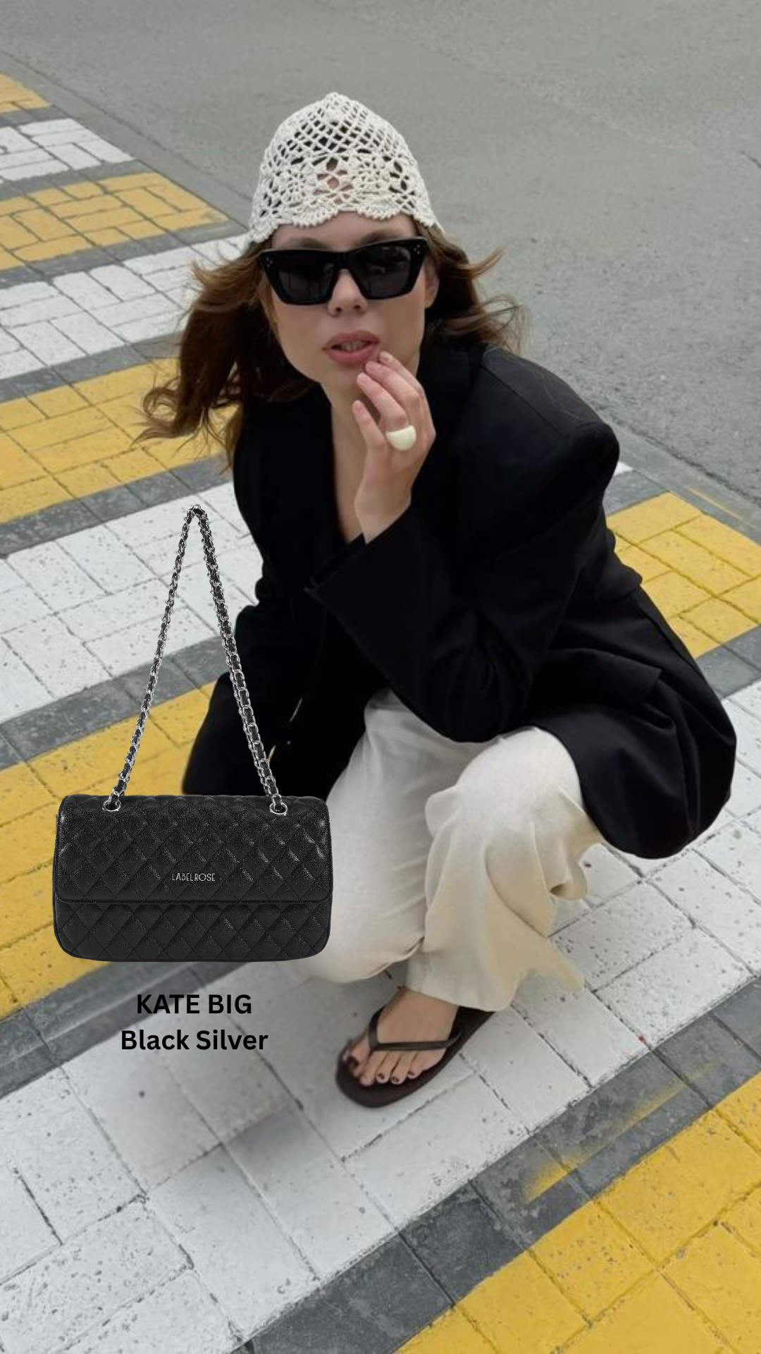 Borsa a spalla KATE BIG - BLACK SILVER