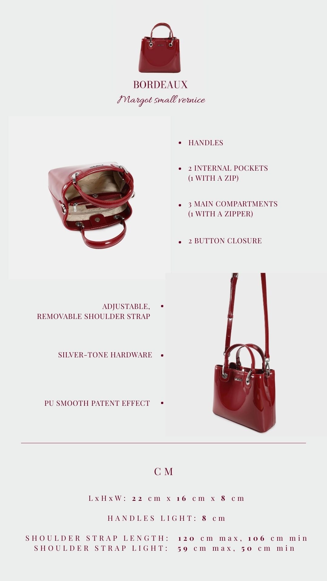 Borsa a mano MARGOT SMALL VERNICE - BORDEAUX