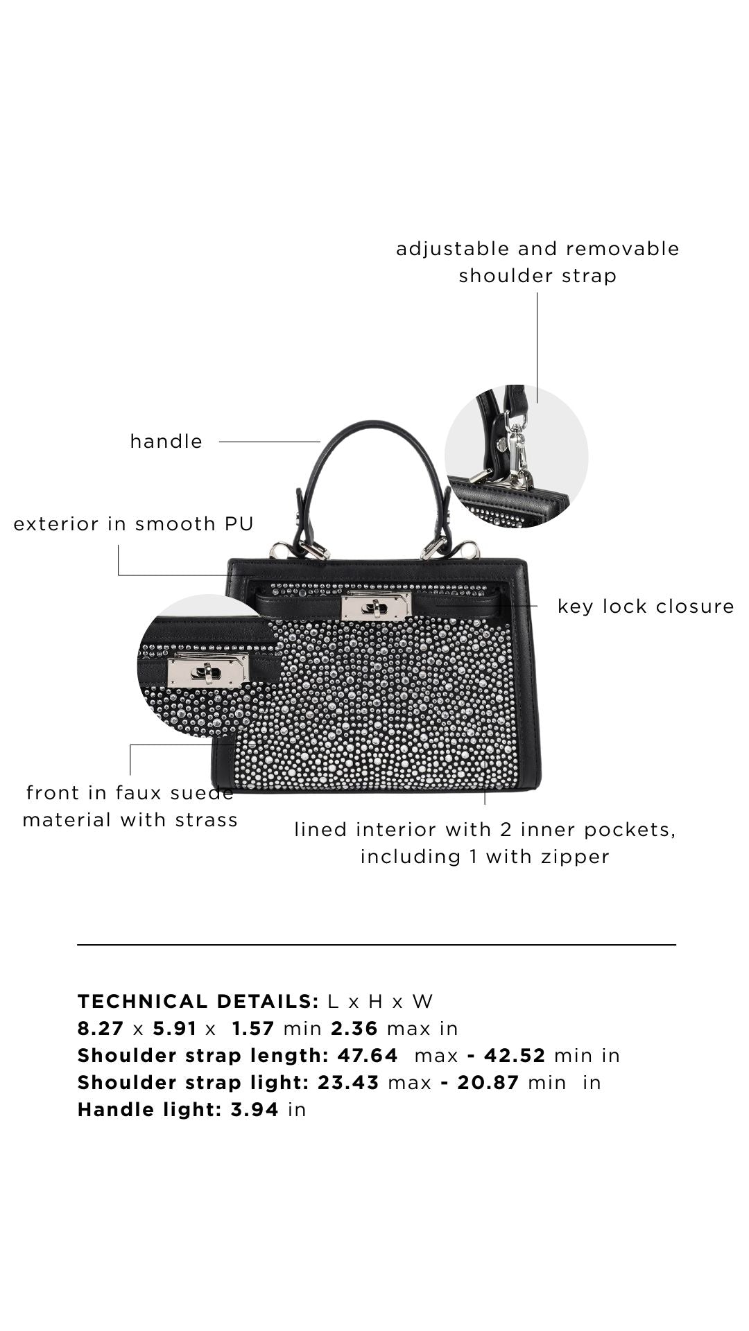 Borsa a mano PARIS MINI STRASS  - BLACK SILVER