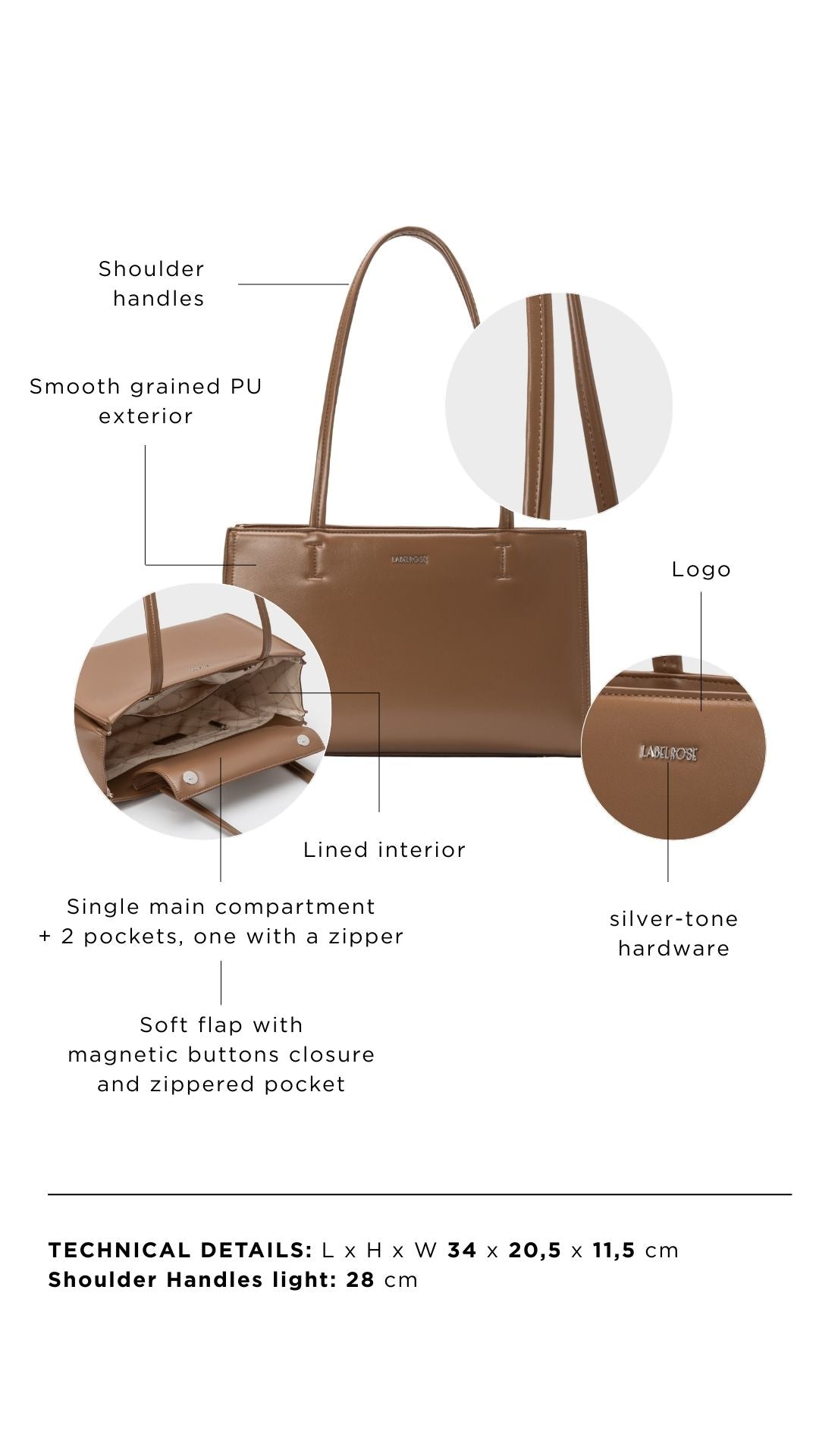 Borsa a spalla PATENT TOTE - WARM TAUPE