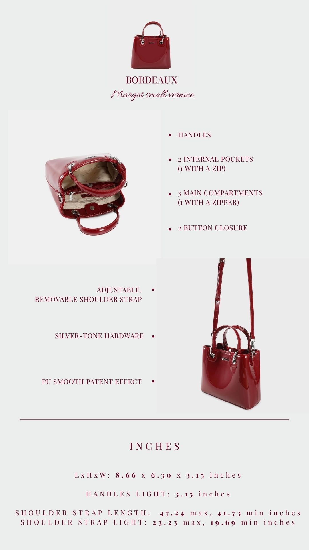 Borsa a mano MARGOT SMALL VERNICE - BORDEAUX
