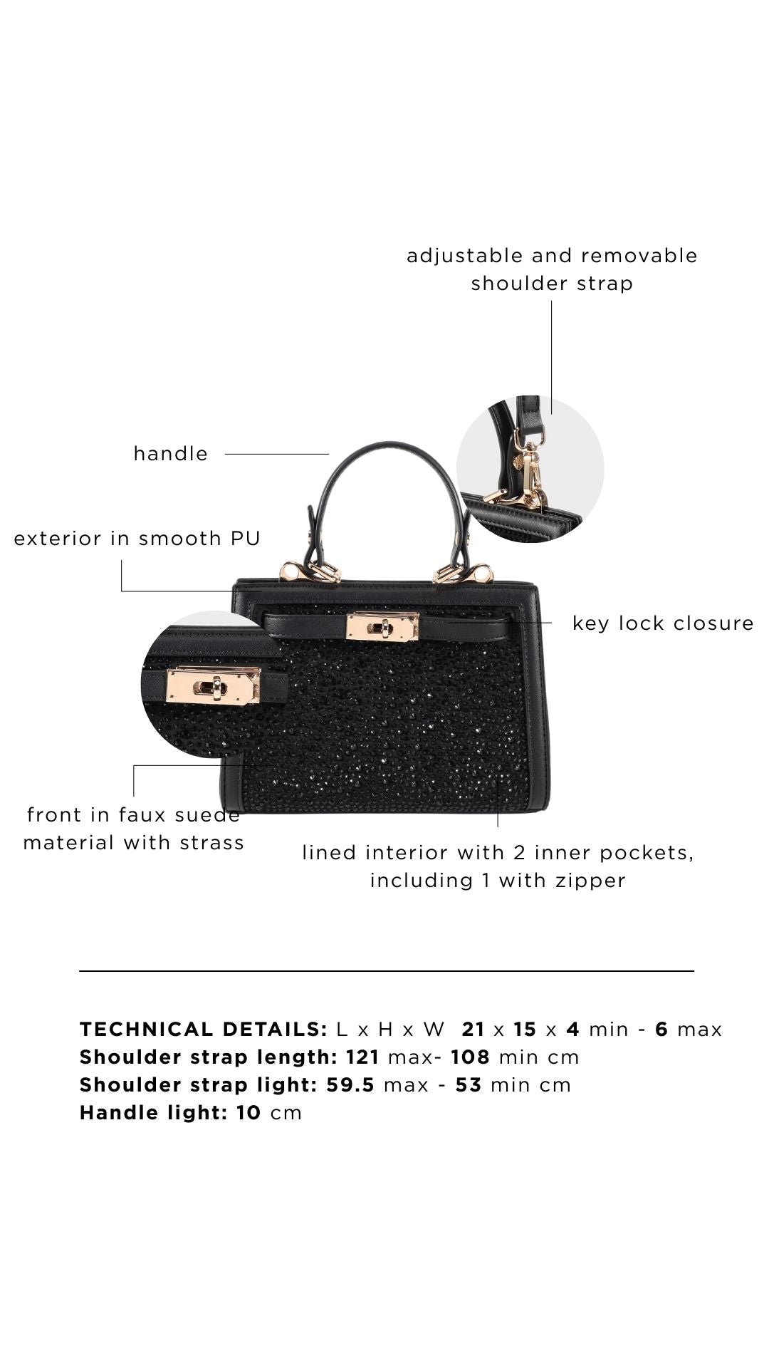 Borsa a mano PARIS MINI STRASS - BLACK GOLD
