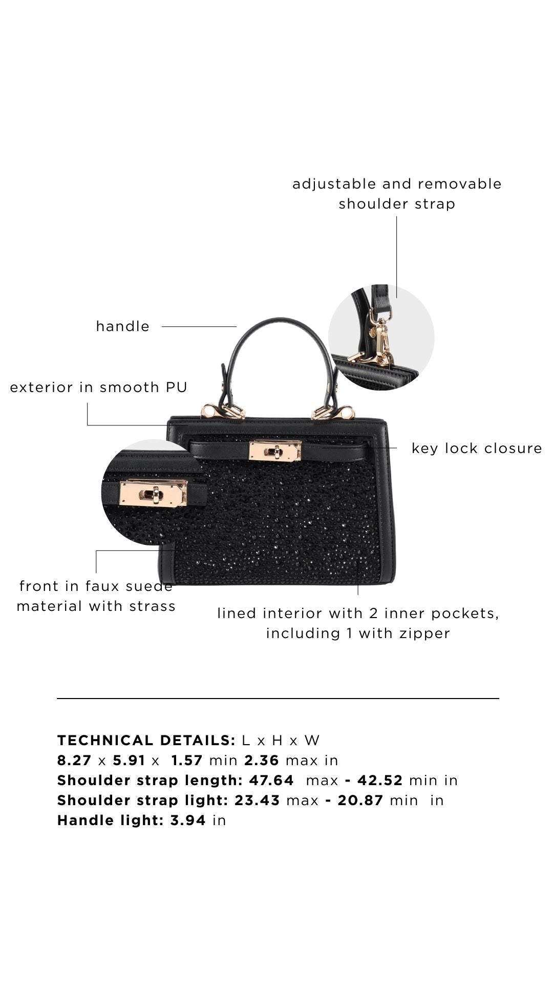 Borsa a mano PARIS MINI STRASS - BLACK GOLD