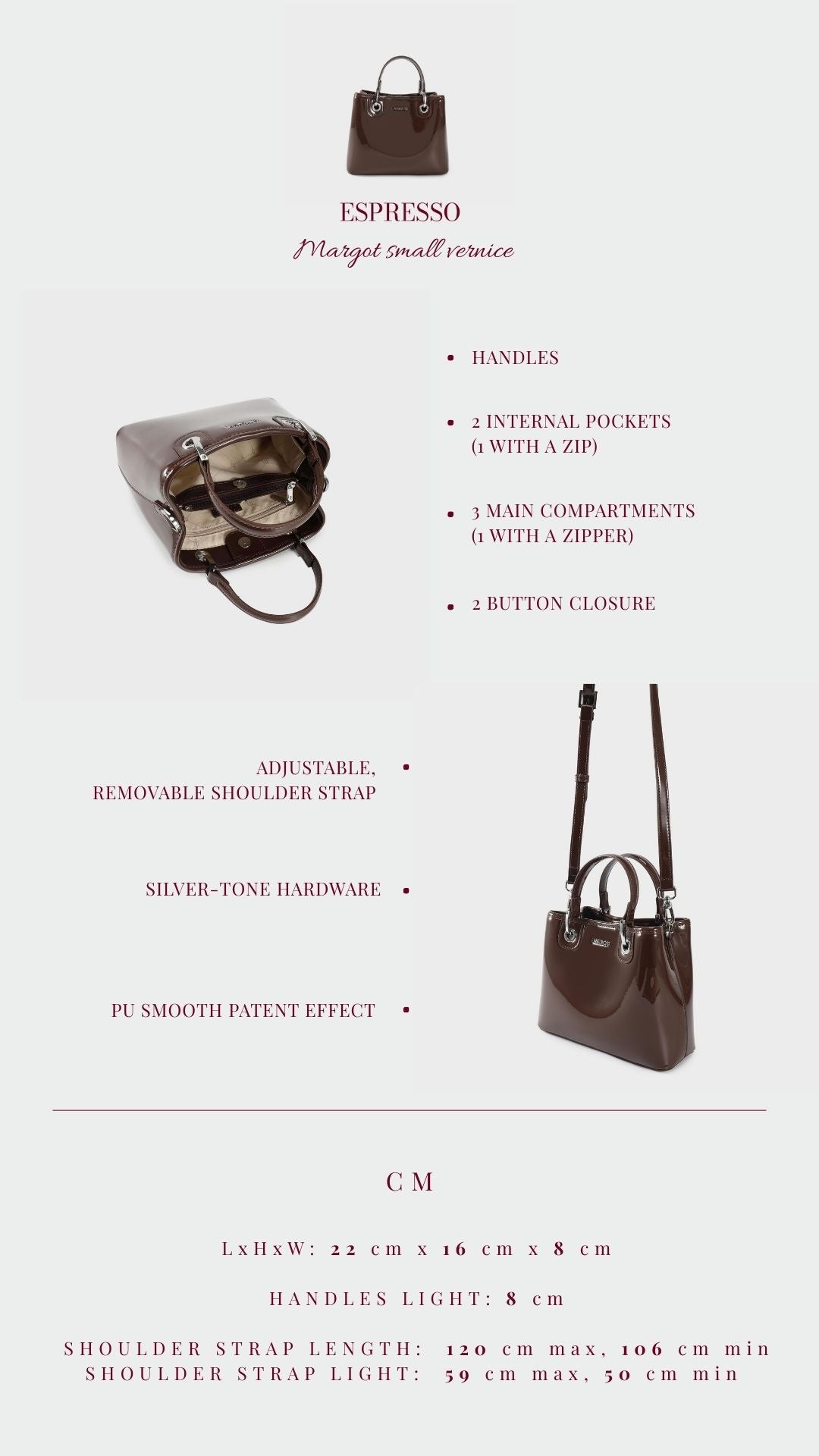 Borsa a mano MARGOT SMALL VERNICE - ESPRESSO