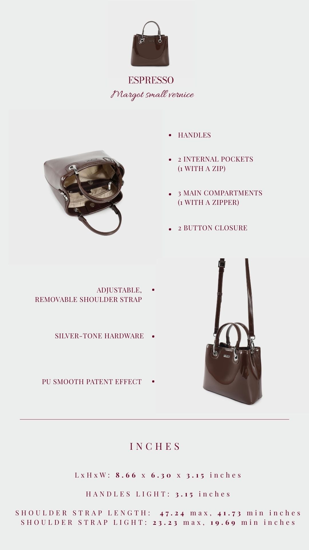 Borsa a mano MARGOT SMALL VERNICE - ESPRESSO