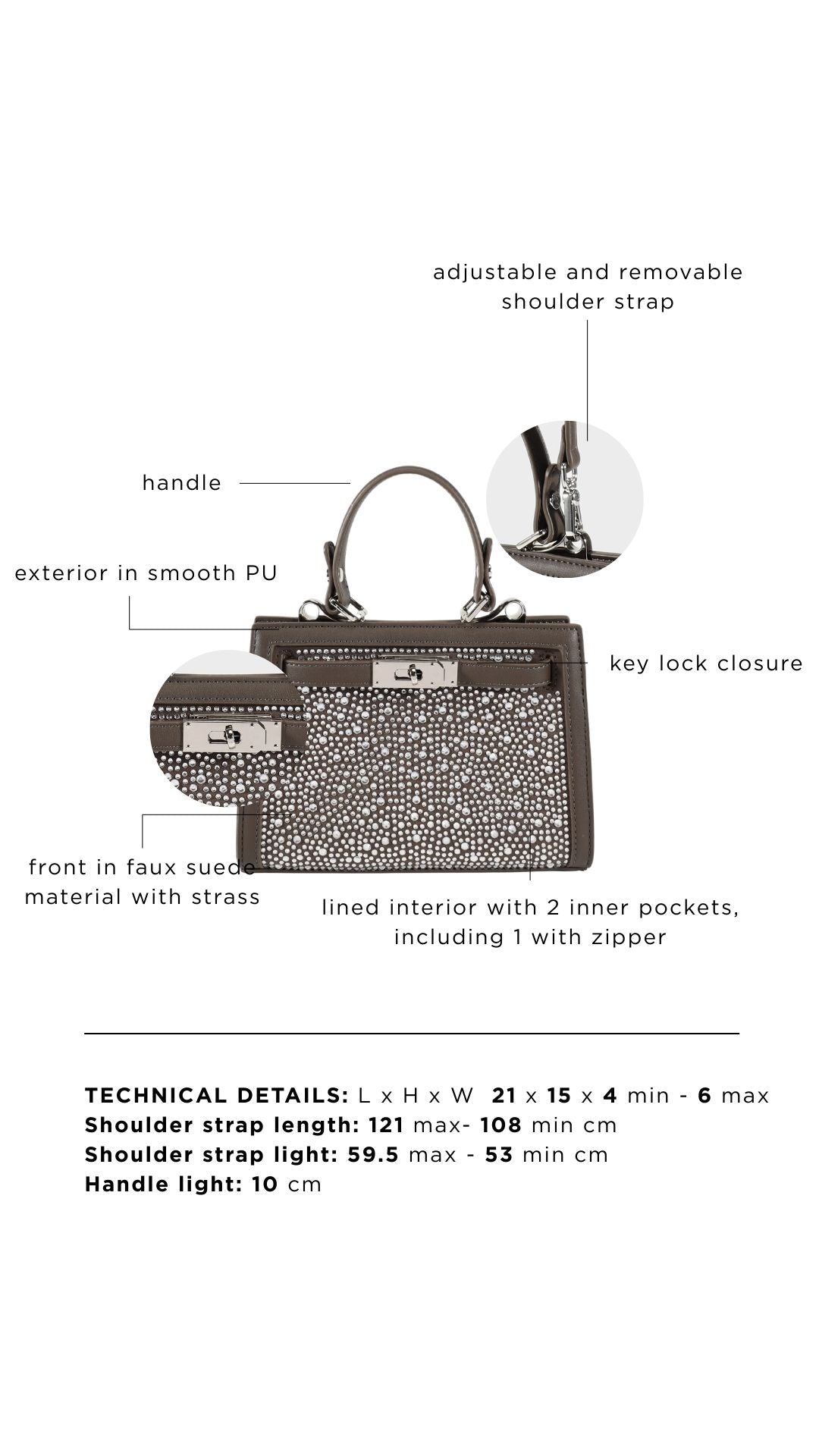 Borsa a mano PARIS MINI STRASS - GREY