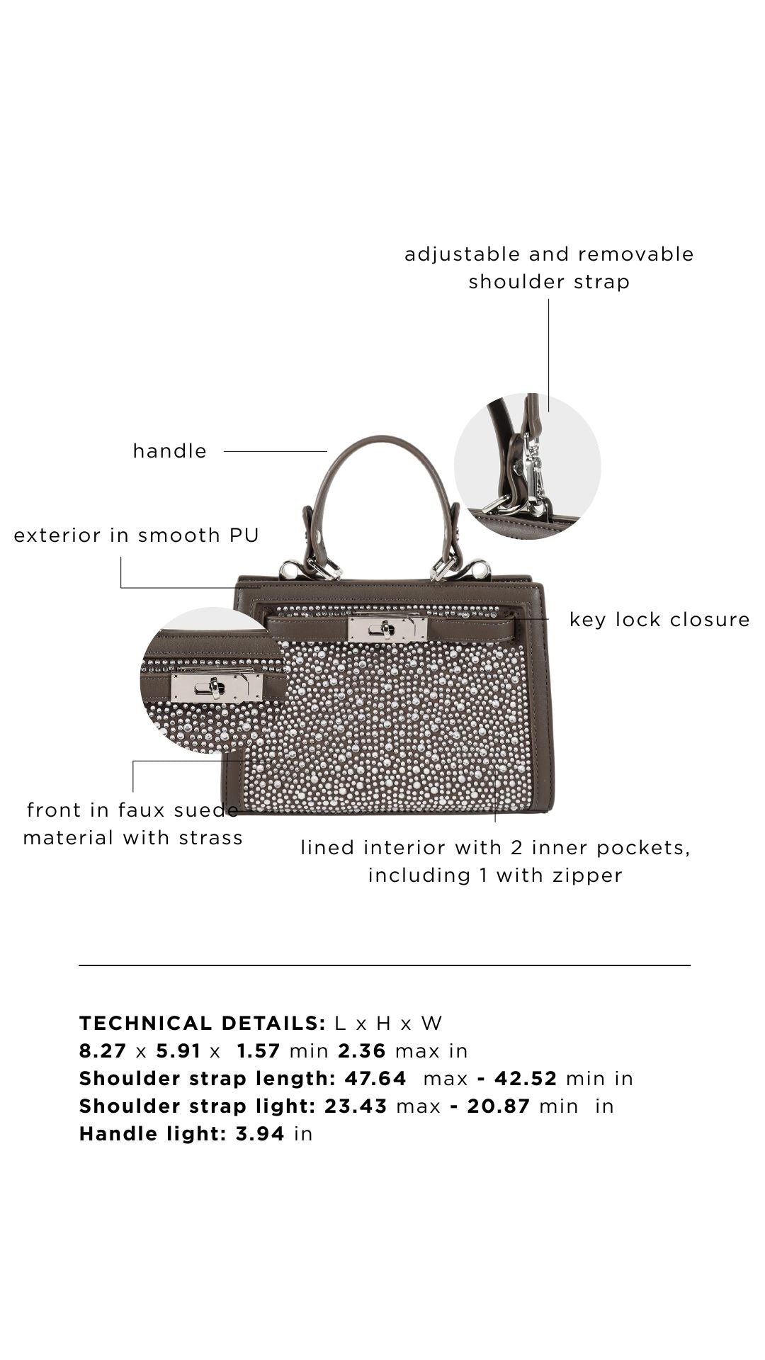 Borsa a mano PARIS MINI STRASS - GREY