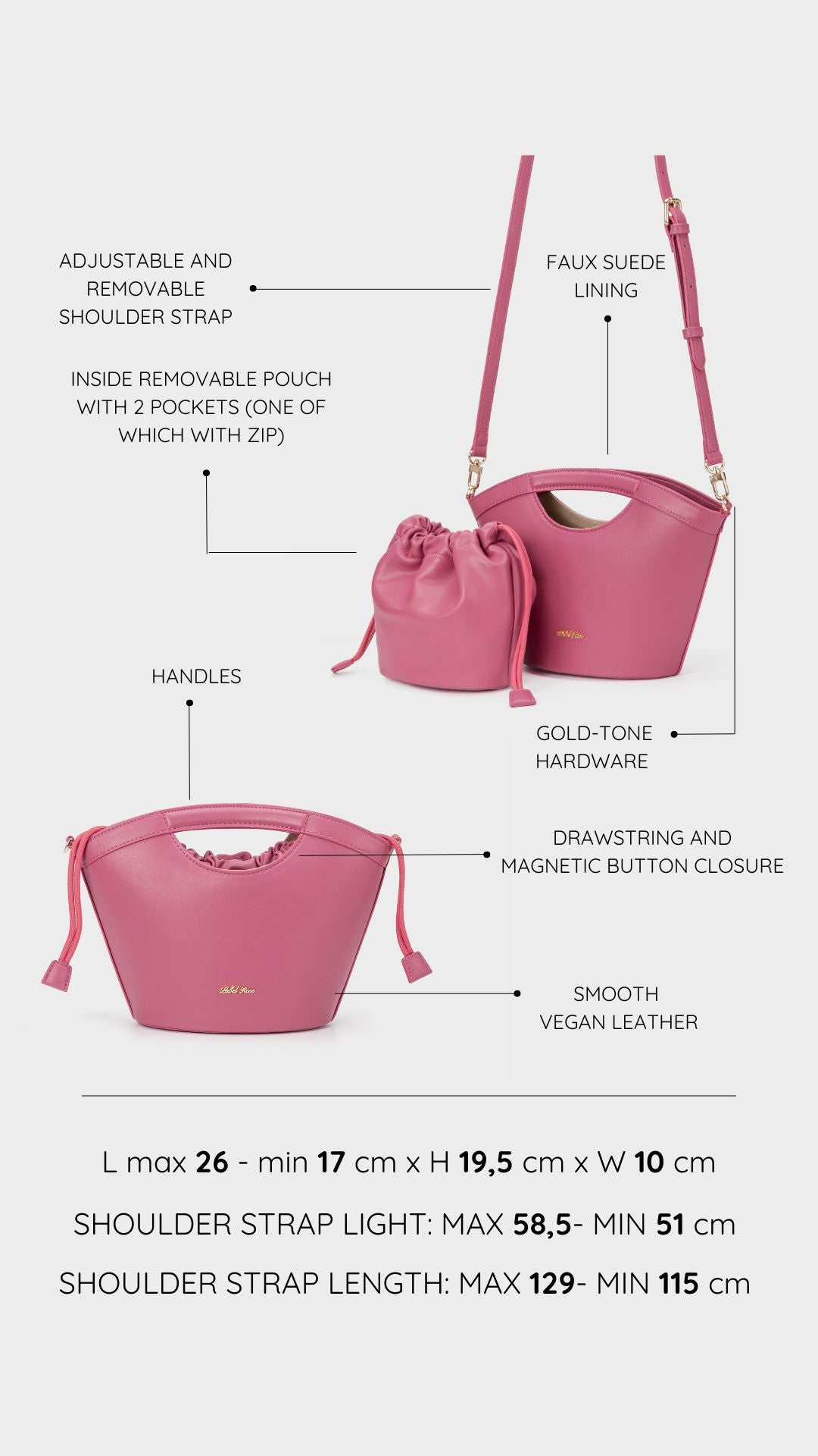 Handbag JOY - TAFFY PINK