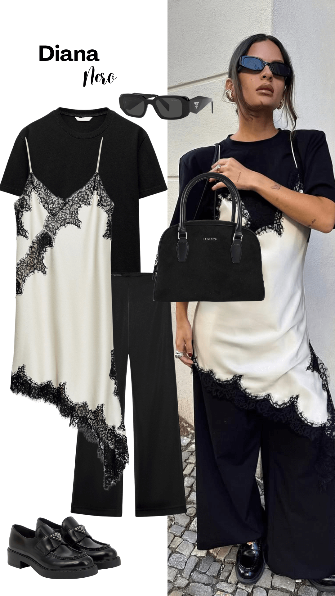 Borsa a tracolla DIANA   - NERO