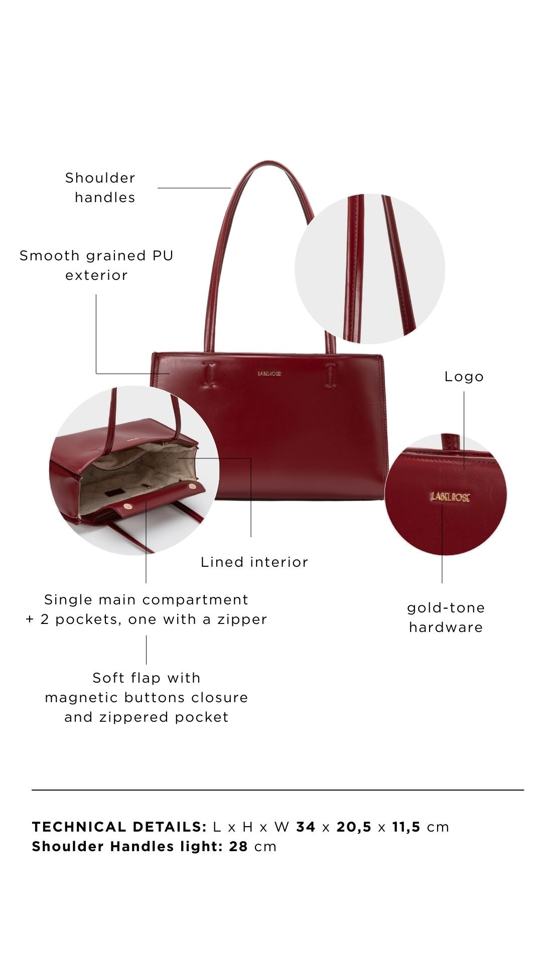 Borsa a spalla PATENT TOTE - BURGUNDY