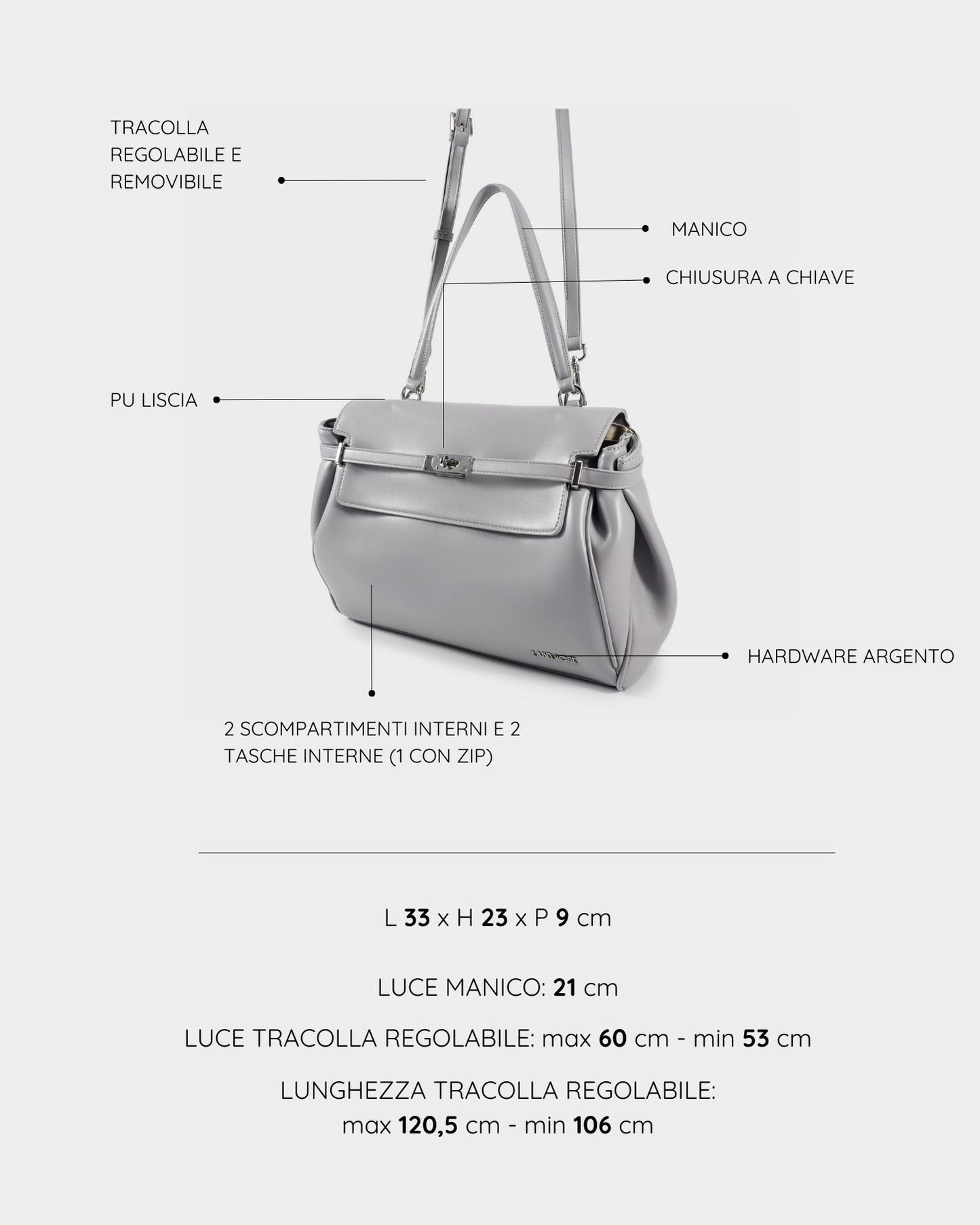 Borsa a tracolla QUINN- GRIGIO
