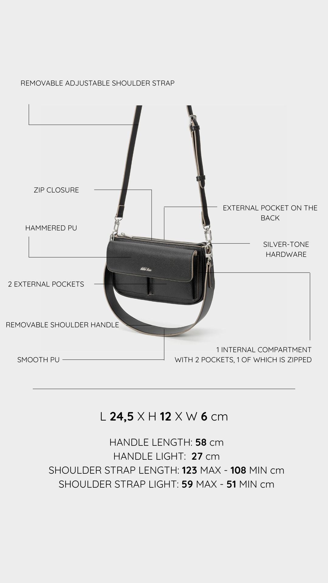 Borsa a spalla SABRINA - BLACK SILVER