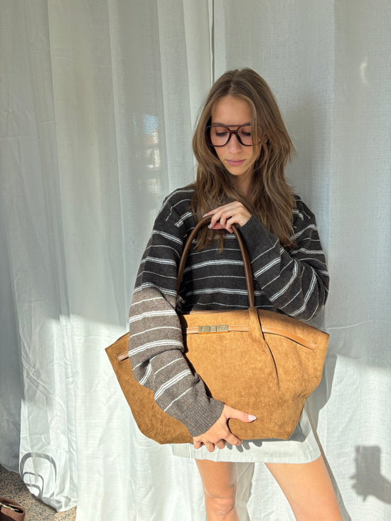 Bolso de hombro BRIELLE BIG EN ANTE SINTÉTICO - MARRÓN CLARO - PREVENTA