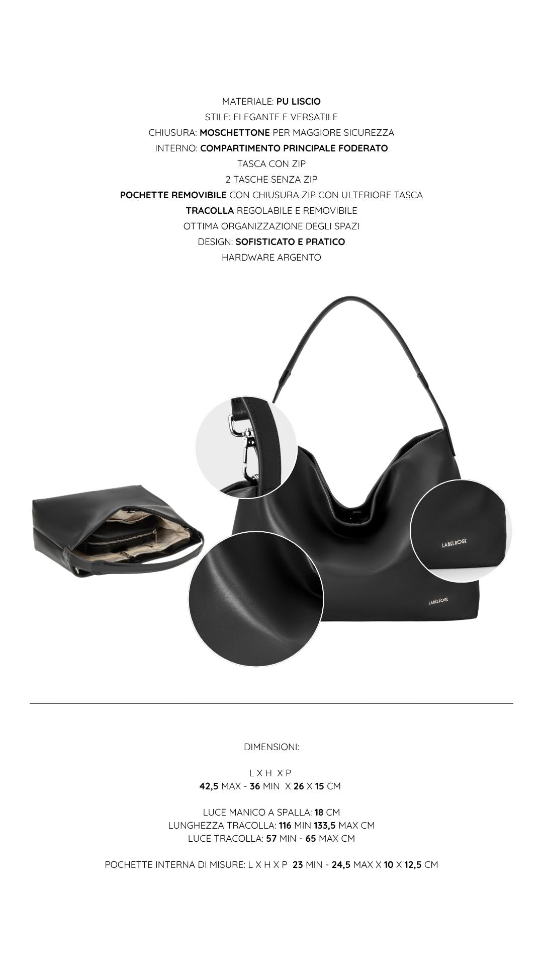 Shopper bag RUBY - BLACK SILVER