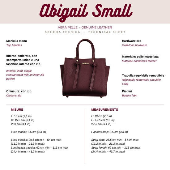 Borsa a mano ABIGAIL SMALL vera pelle - BURGUNDY