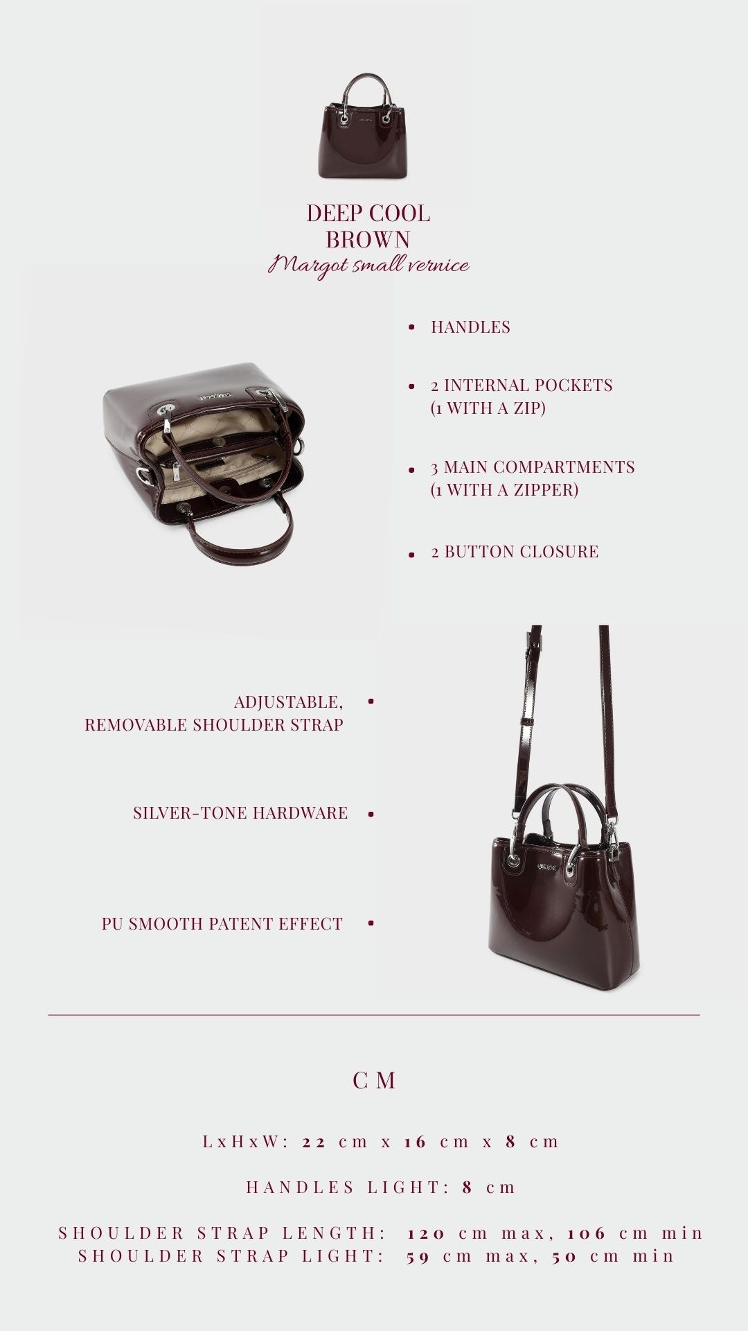 Borsa a mano MARGOT SMALL VERNICE - DEEP COOL BROWN