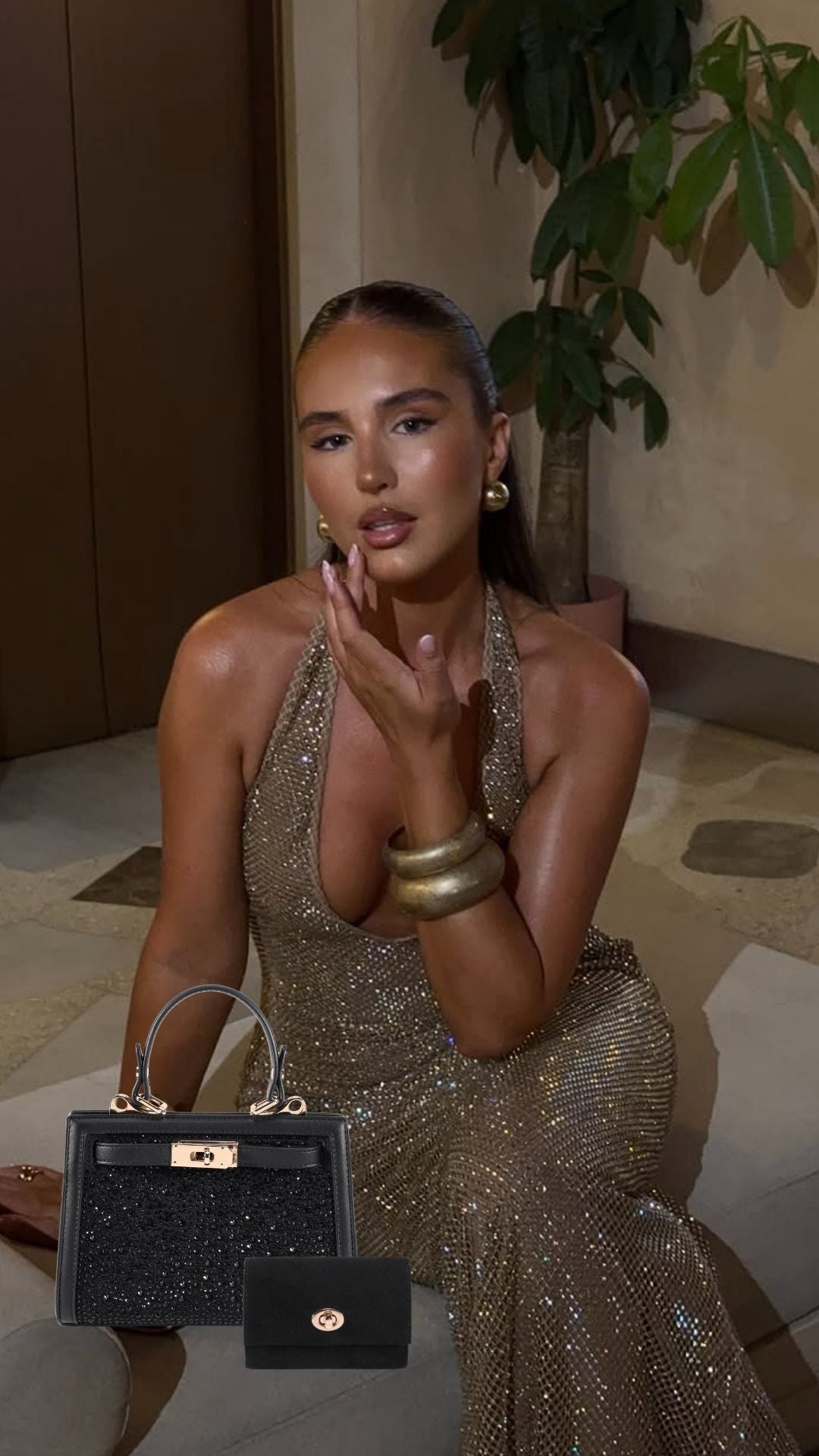 Borsa a mano PARIS MINI STRASS - BLACK GOLD