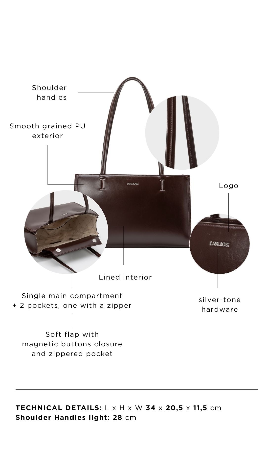 Borsa a spalla PATENT TOTE - COOL BROWN