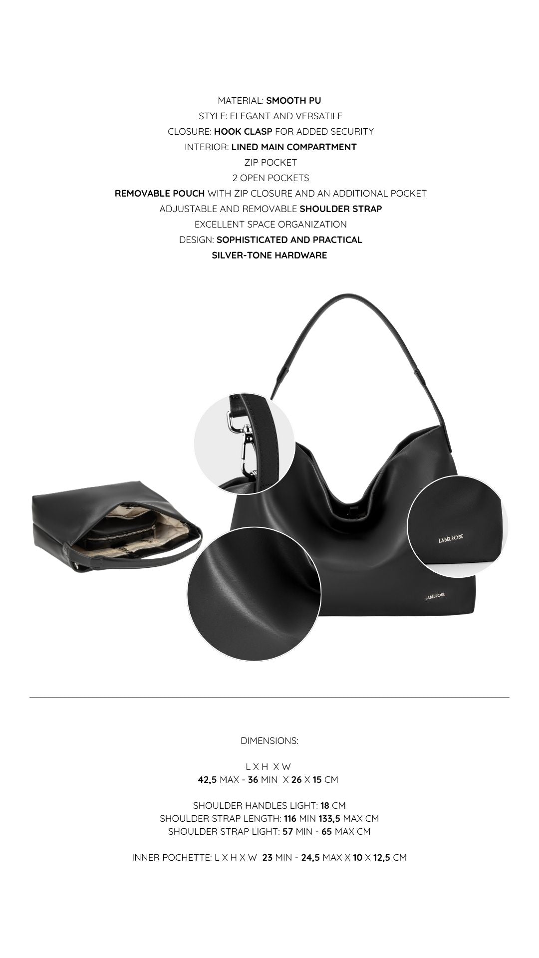 Shopper bag RUBY - BLACK SILVER