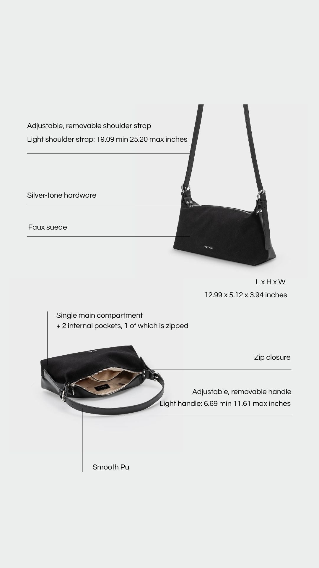 Borsa a spalla DUA - BLACK SILVER