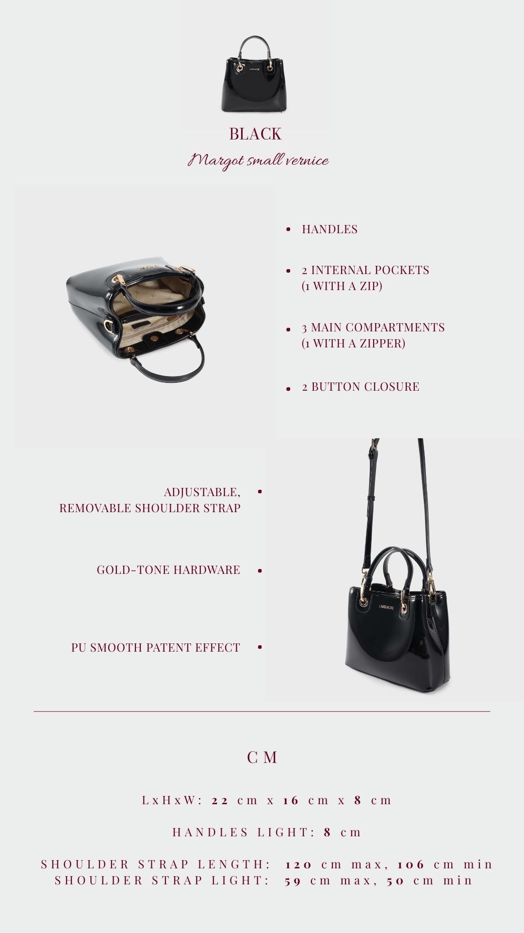Borsa a mano MARGOT SMALL VERNICE - BLACK