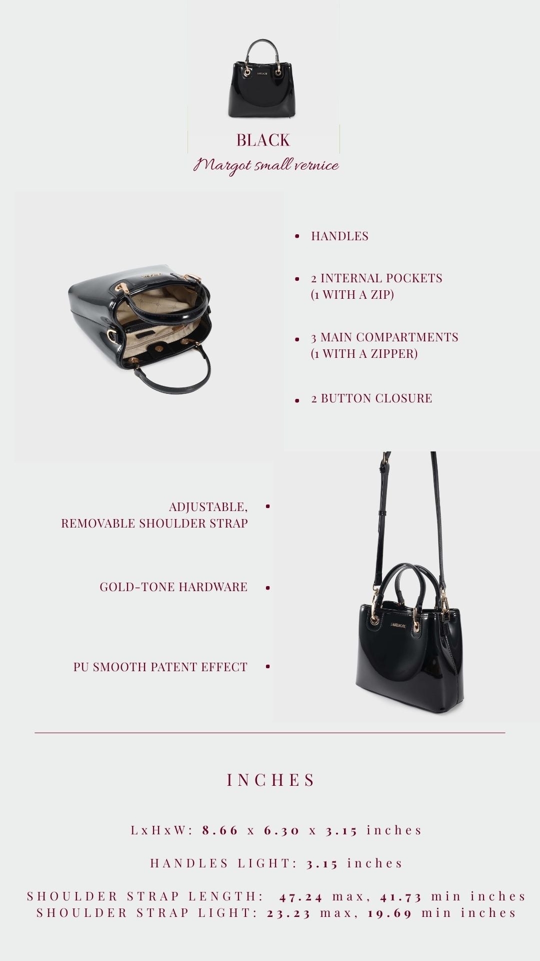 Borsa a mano MARGOT SMALL VERNICE - BLACK