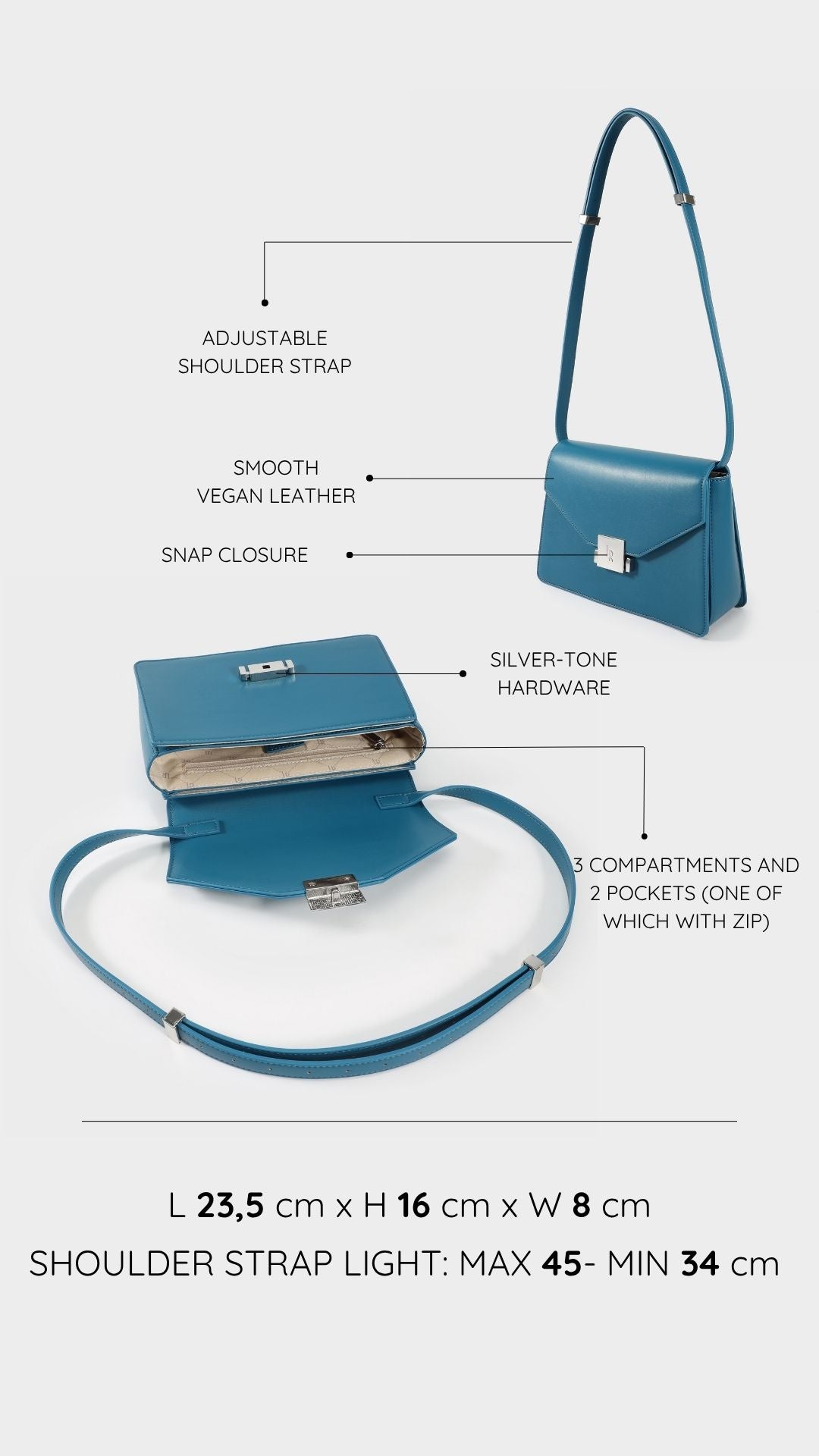 Borsa a tracolla AURA - DARK TEAL