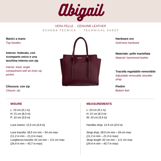 Bolso de mano ABIGAIL de piel auténtica - BURGUNDY