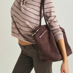 BRIELLE BIG FAUX SUEDE SHOULDER BAG - AUBERGINE