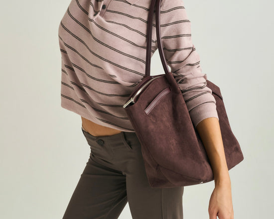 BRIELLE BIG FAUX SUEDE SHOULDER BAG - AUBERGINE - PRE-ORDER