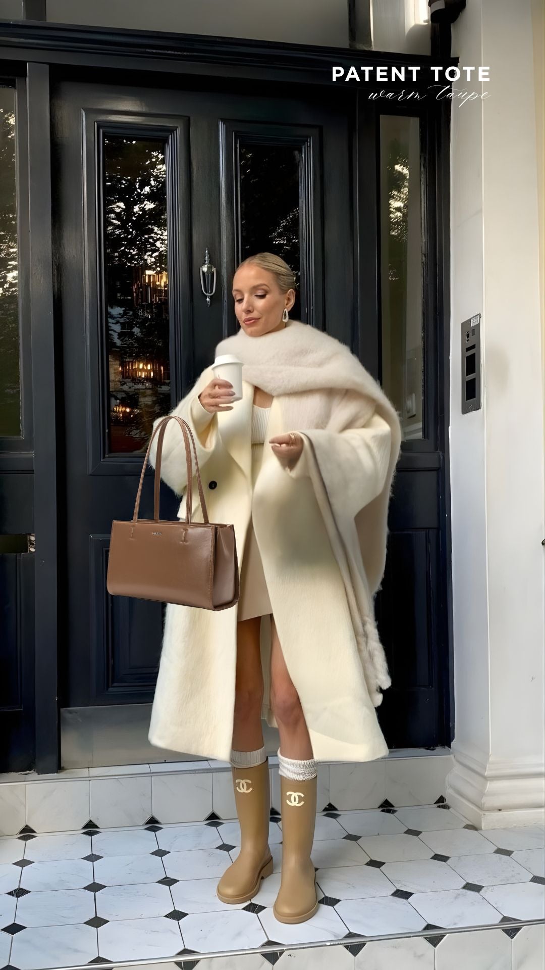 Borsa a spalla PATENT TOTE - WARM TAUPE