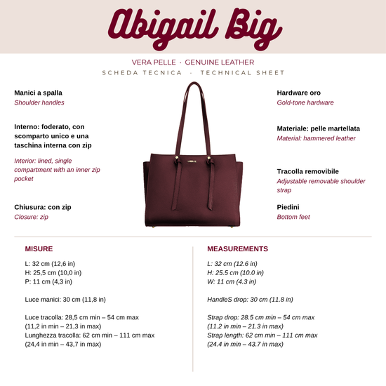 ABIGAIL BIG genuine leather handbag - BURGUNDY