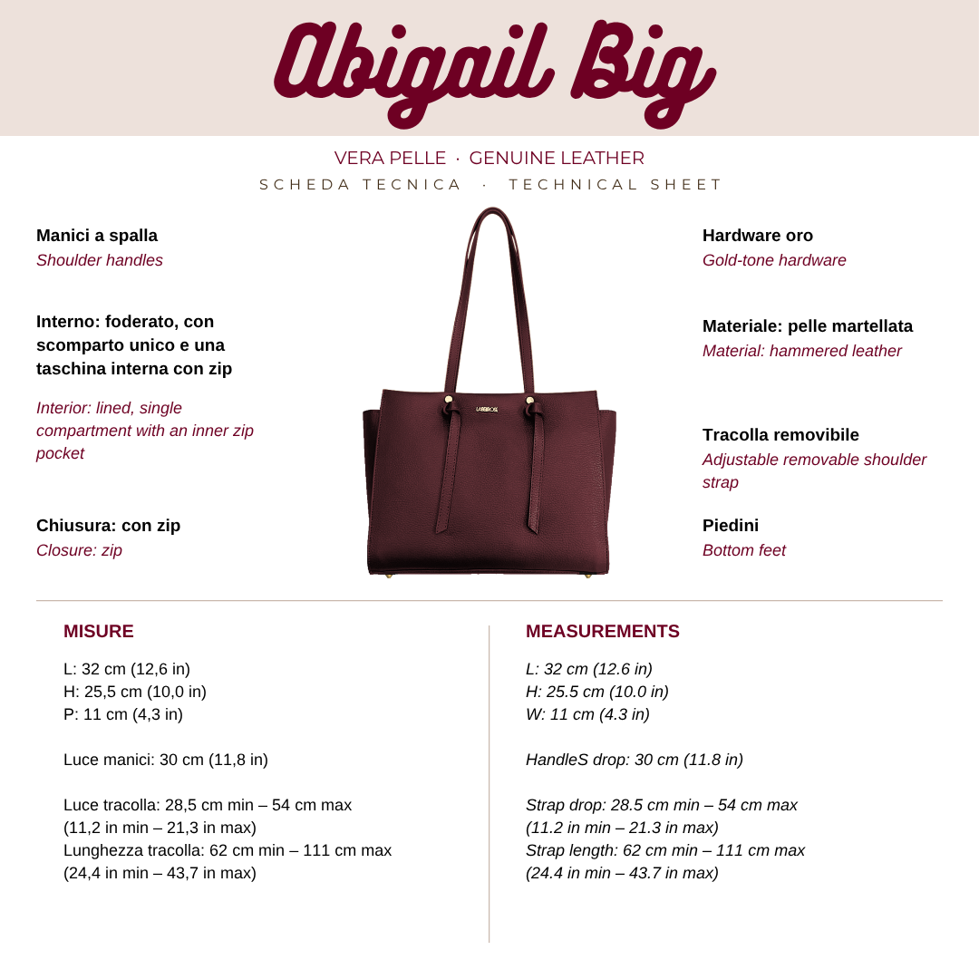 Borsa a mano ABIGAIL BIG vera pelle - BURGUNDY