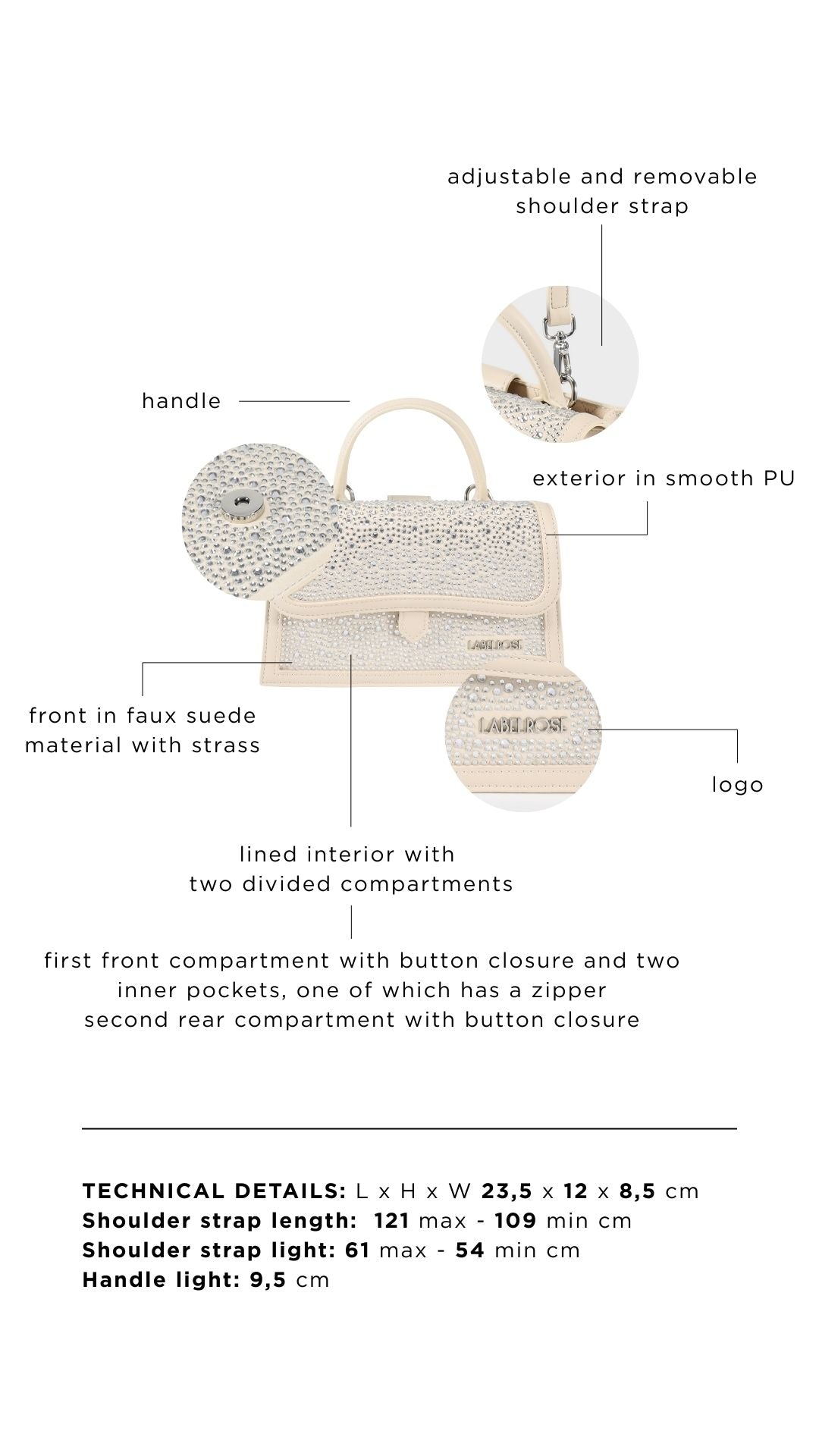 Borsa a mano PAIGE STRASS - CREAM