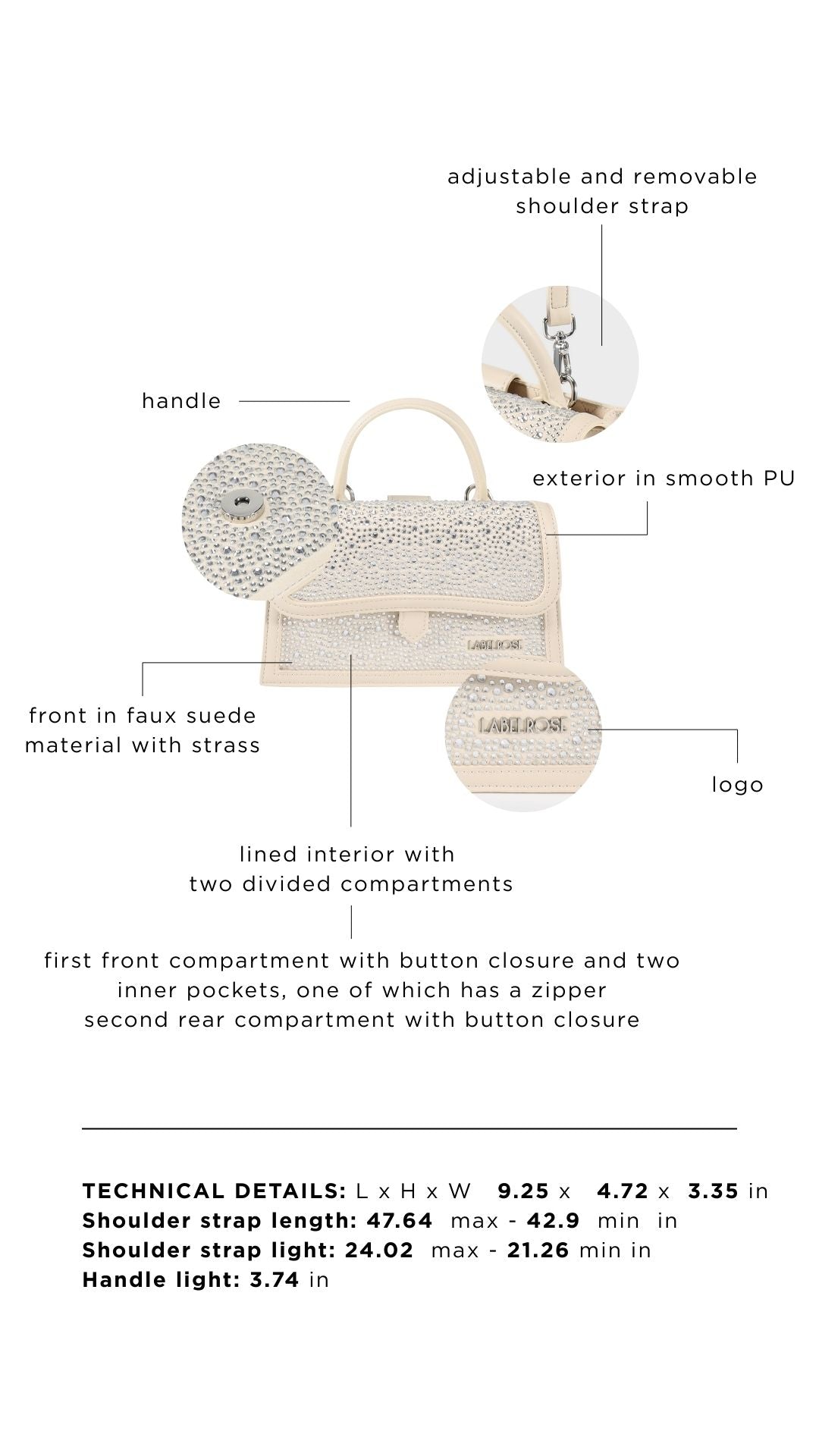 Borsa a mano PAIGE STRASS - CREAM